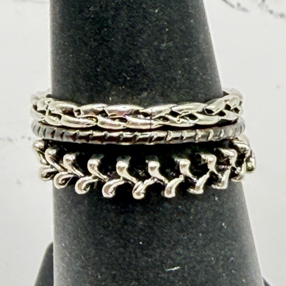 3 Silver‎ Tone Stacking Rings Set Size 6.5 Minimalist Layered Band Rings